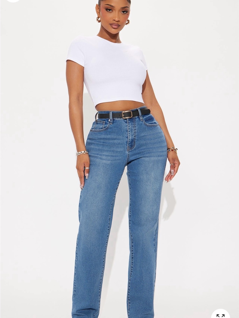 Fashion Nova Mid-Rise Straight Leg Jeans in Denim Blue